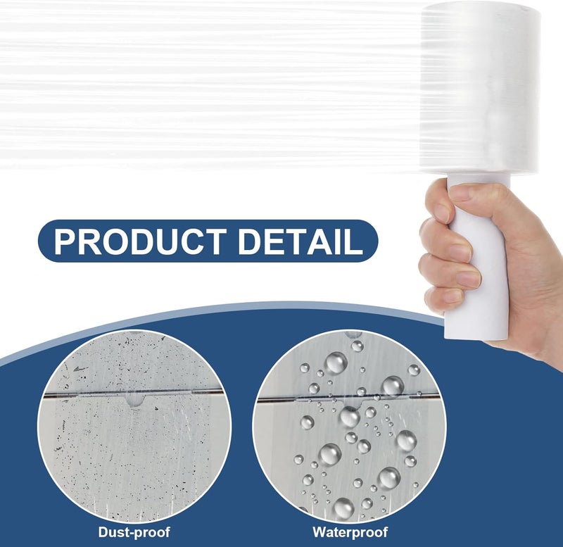 DAJAVE 6 Pack Stretch Wrap Film with Handle, 4 Inch x 1000ft 80 Gauge Thick Industrial Strength Hand Shrink Wrap Roll, Self-Adhesive Plastic Wrap for Packing, Moving - Image 3
